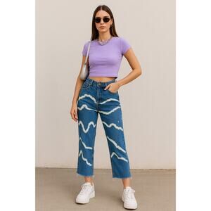 Vintage Y2K Lee High Waist Cropped Jeans Women’s 28 Lightning Bleach Design